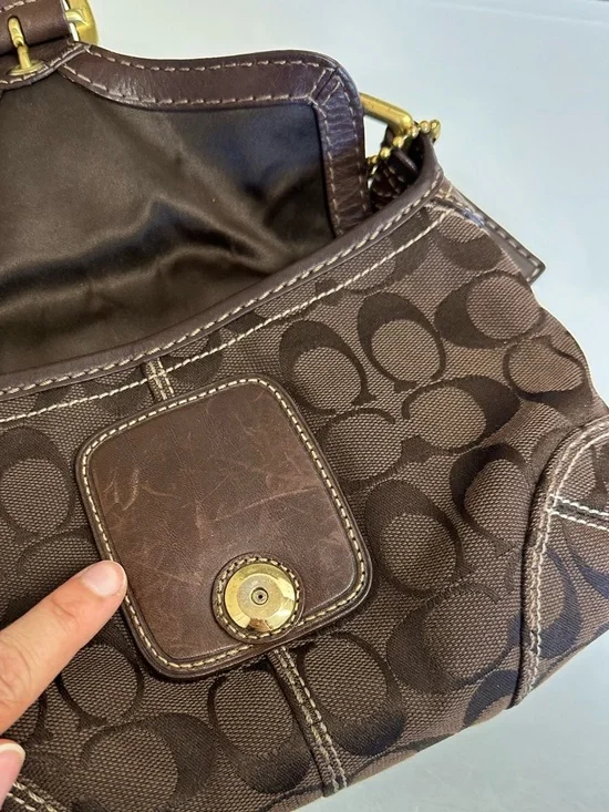 Coach Dark Brown Signature Canvas and Leather Shoulder Bag - Picture 8 of 9